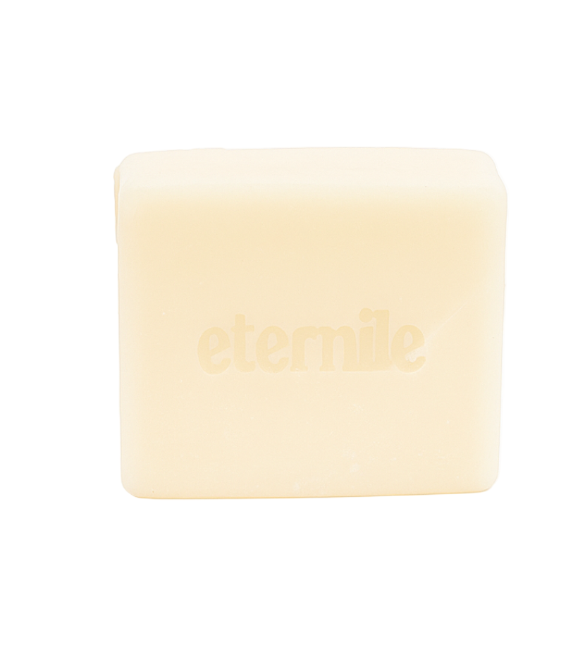 Bar of soap with 'eternile' branding on a white background